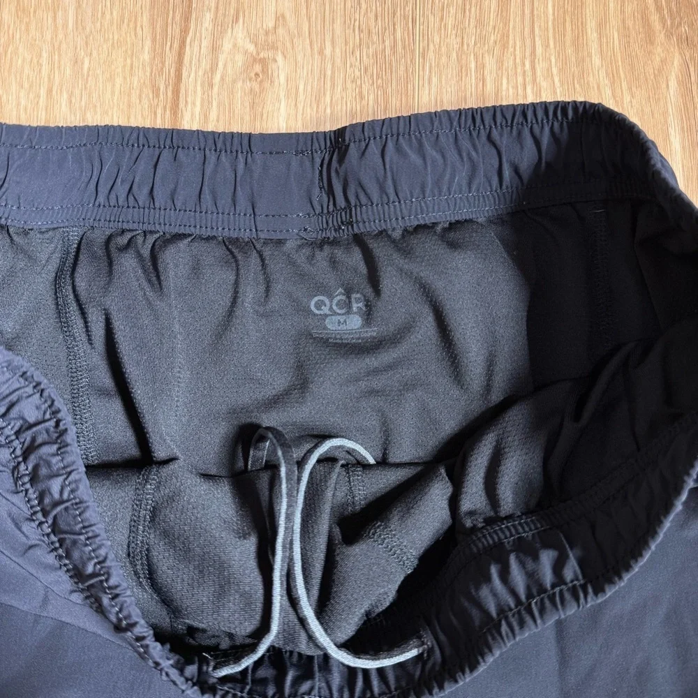 QOR Men's Black Nylon Stretch Lined Elastic Waist Activewear‎ Shorts Size Medium